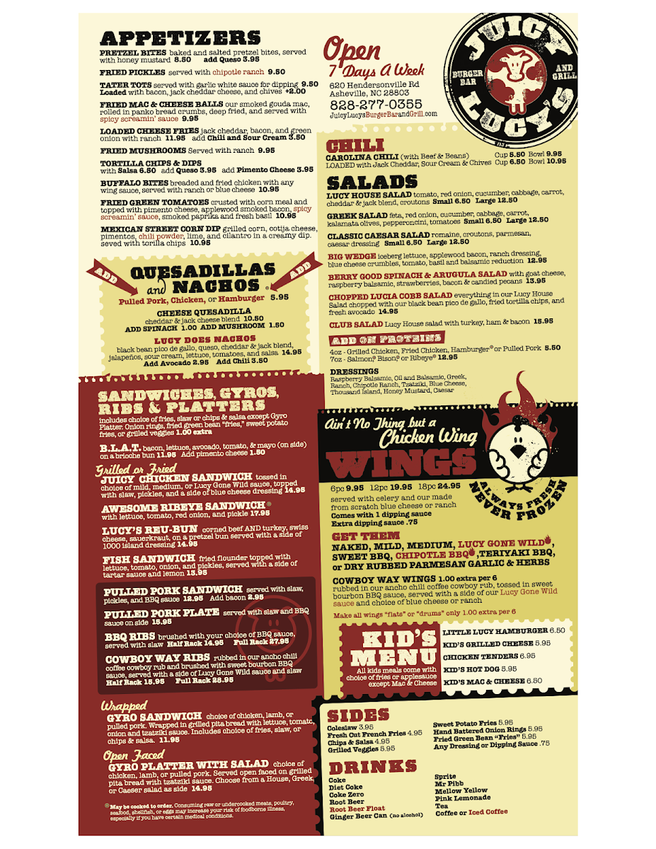 Juicy Lucy's Burger Bar and Grill Menu - Image 1